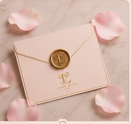 Blush envelope with a gold Luxury Bloom 305 wax seal