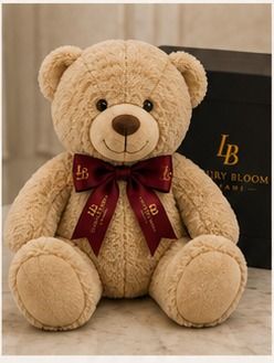 Premium teddy bear with a burgundy Luxury Bloom 305 ribbon